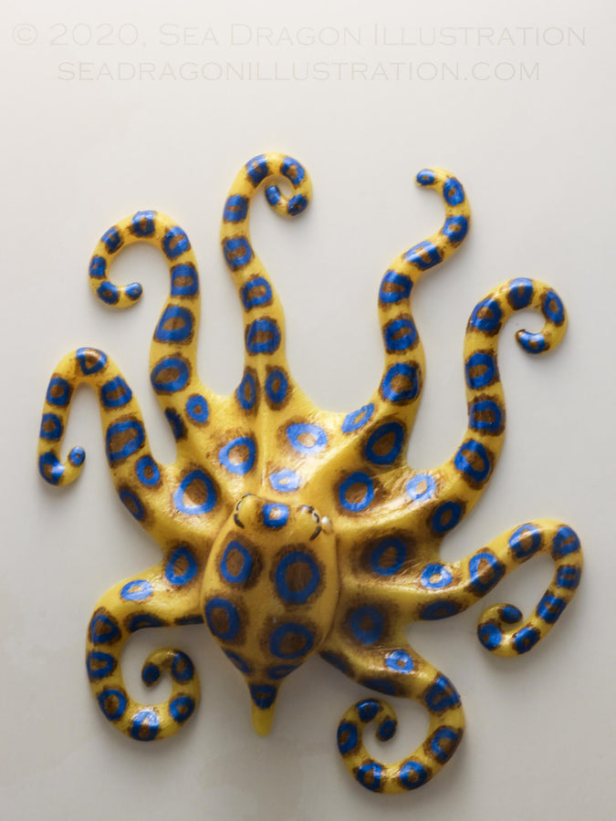 Blue-ringed octopus (Hapalochlaena sp) cast in Dragonskin 10 platinum silicone, painted with Psycho Paint base tinted with a variety of powdered mica pigments